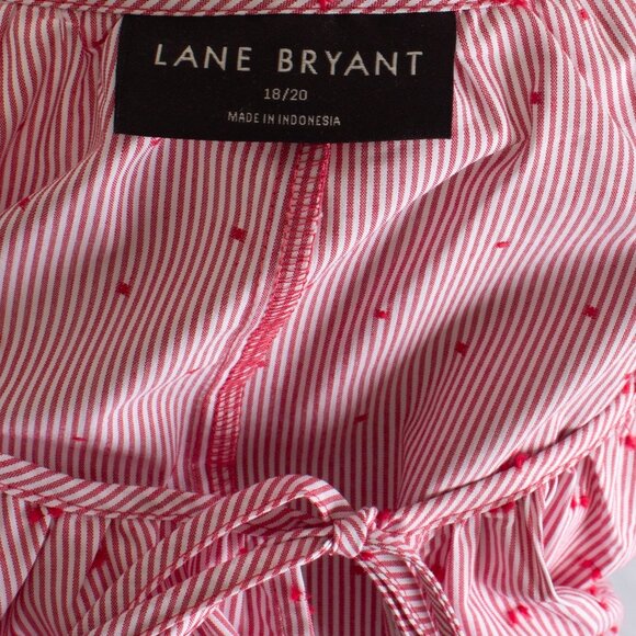 Lane Bryant 18/20 Pink & White Striped Peasant Blouse With Tassel Tie - Picture 5 of 8